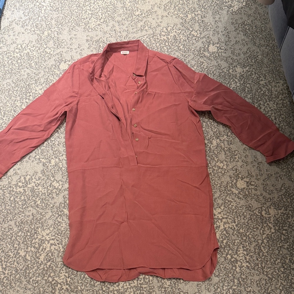 Casual Long-Sleeve Button-Down Shirt dress Dusty Rose